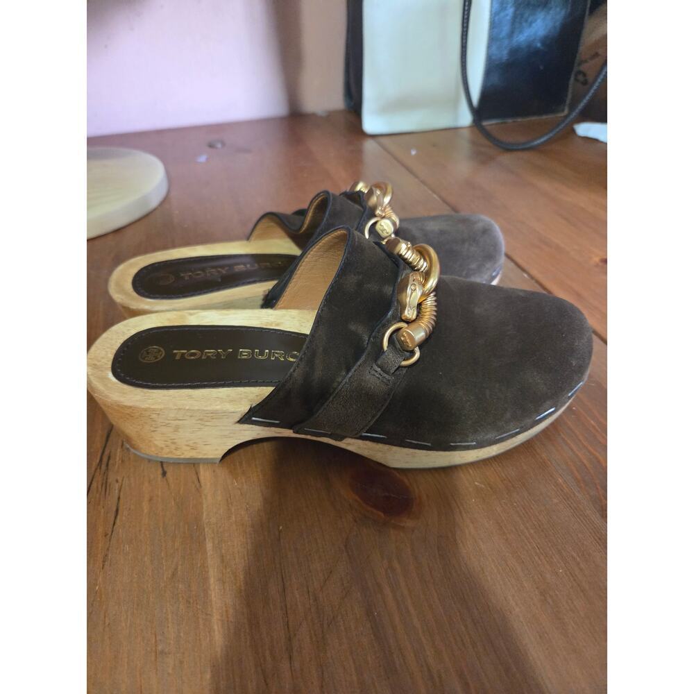 Tory Burch Jessa Suede Clogs - Chocolate Brown Womens Size 5 1/2 M - Picture 3 of 6